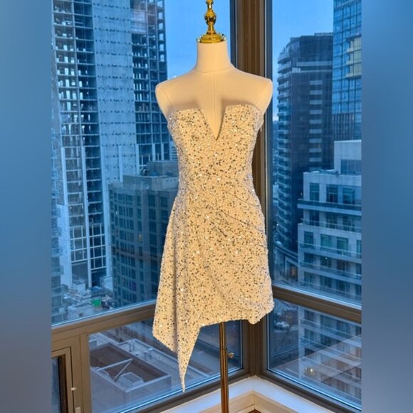🆕 RETROFETE 🧿 NWOT Omer Sequin Dress, White & Silver, Sz XS (UK 8 US 4 ) - Picture 3 of 16